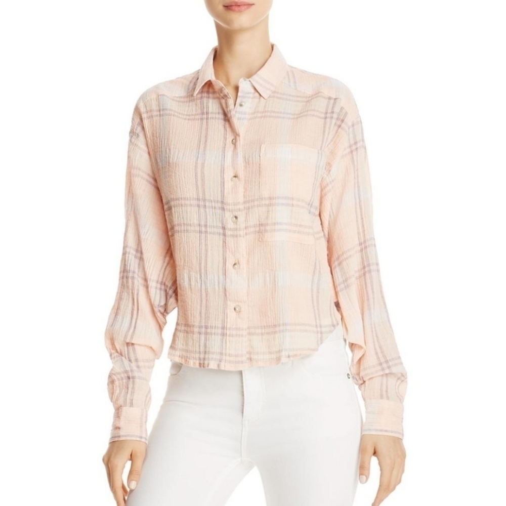 Free People Cutie Plaid Dolman Sleeve Button Down Shirt